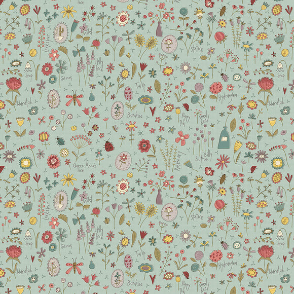 Hatched & Patched~ Market Garden~Tossed Wild Flowers~ Light Blue