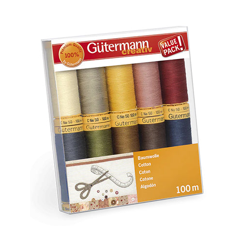Gutermann ~ Natural Cotton Set 100m – 10 Spools Multi
