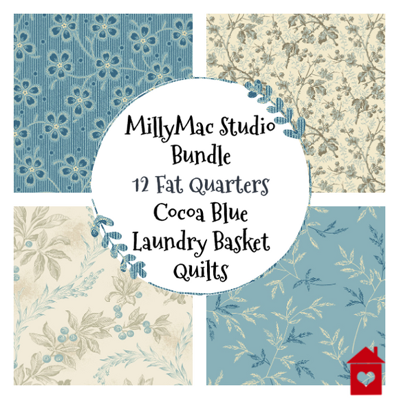Andover Fabrics Cocoa Blue Laundry Basket Quilts Fat Quarter Bundle