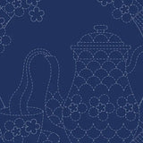 Sashiko Stitchery Panel~ Teatime~ Navy