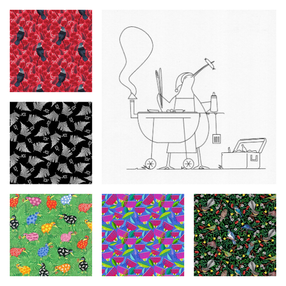 MillyMac Studio~Xmas Kiwi~ BBQ time~ preprinted linen stitchery  & NZ Fat Quarter