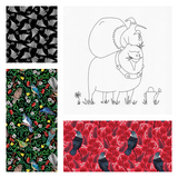 MillyMac Studio~Xmas Kiwi & Sheepie friend~ preprinted linen stitchery & NZ fat quarter
