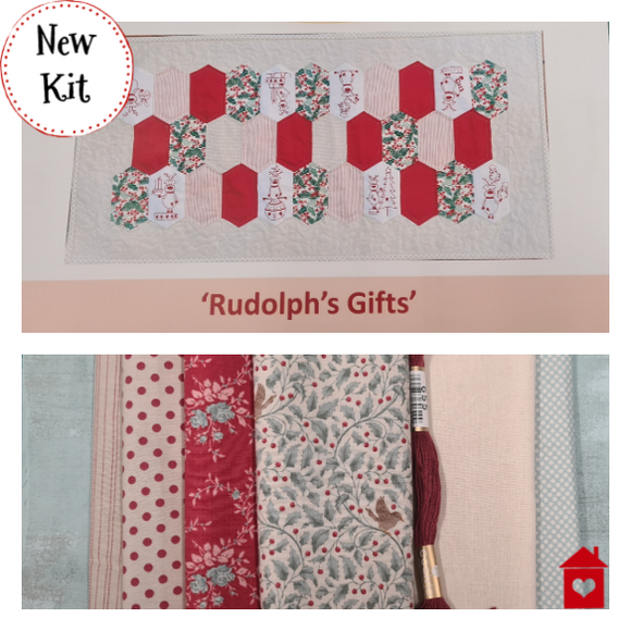 Fig 'n' Berry~ Rudolph’s Gifts  table runner~ pattern & kit