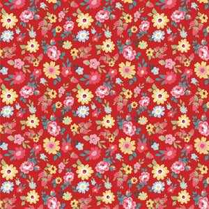 Poppie Cotton~Hopscotch & Freckles~Flowers & Strawberries~Red