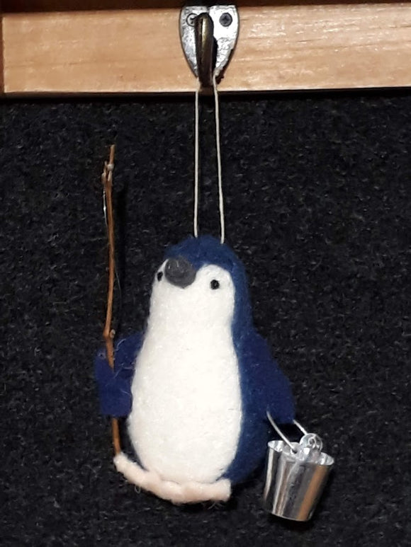 Little Blue Penguin~ with bucket & fishing rod~ hanging ornaments
