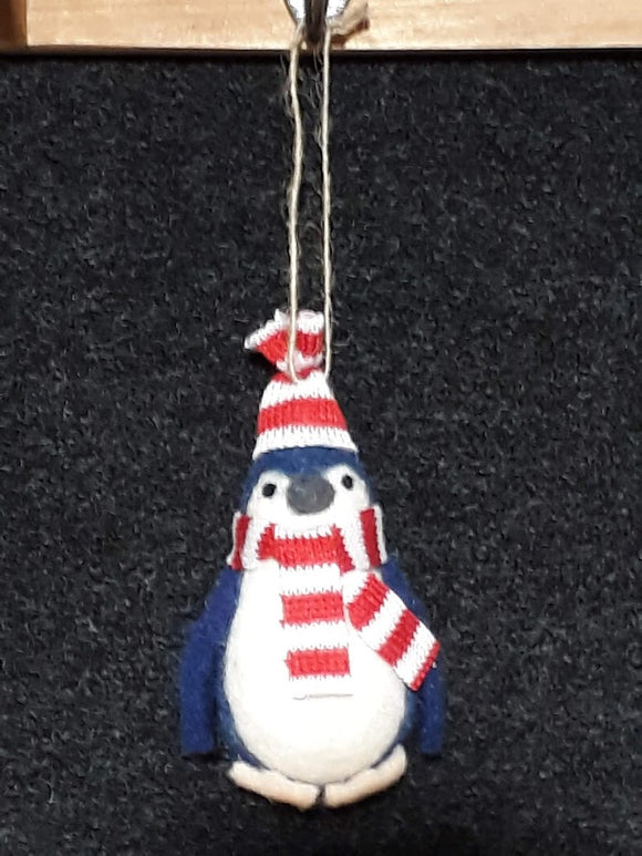 Little Blue Penguin~ striped hat & scarf~ hanging ornaments