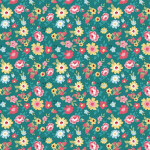 Poppie Cotton~Hopscotch & Freckles~ Flowers & strawberries~ Teal