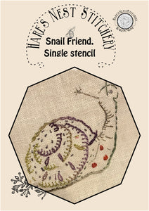 Hare's Nest Stitchery  ~"Snail Friend" Single Stencil