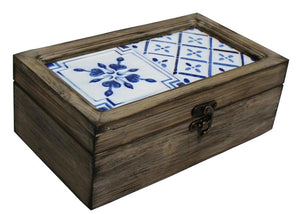 Blue metal tiled wooden lidded box