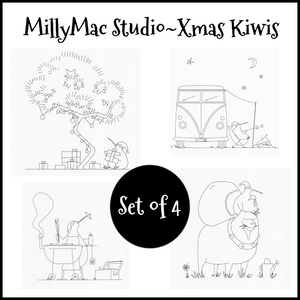 MillyMac Studio~Xmas Kiwi~ Set of 4 pre-printed stitcheries