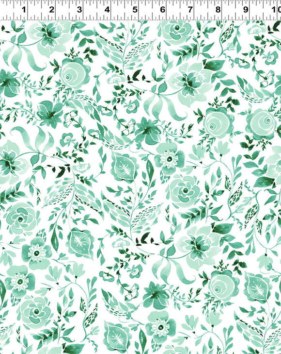 Bloom Wildly ~ Watercolour Floral~ teal~fat quarter