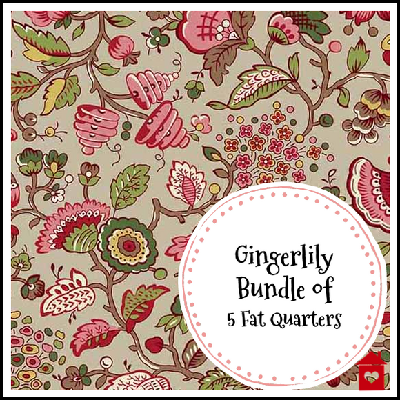Gingerlily~Bundle of 5 Fat Quarters